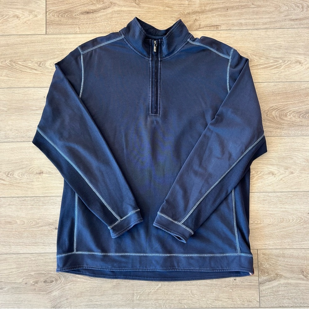 Tommy Bahama Dark Blue Quarter-Zip with Orange Accents